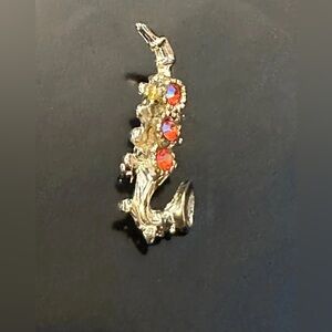 Vintage saxophone brooch pin music jazz gold Rhinestones small 50's 60's